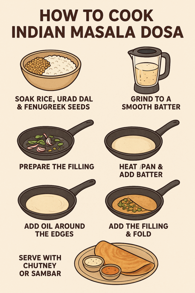 Masala Dosa recipe illustration step by step