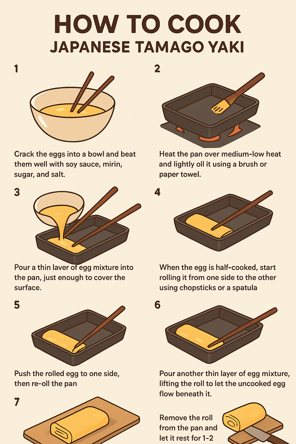 Tamagoyaki Step by step Recipe illustration