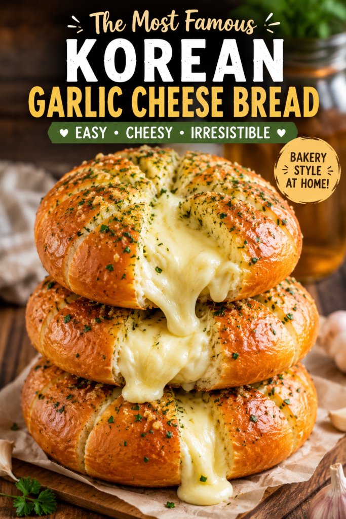 Bakery-style Korean garlic cheese bread with rich cream cheese filling