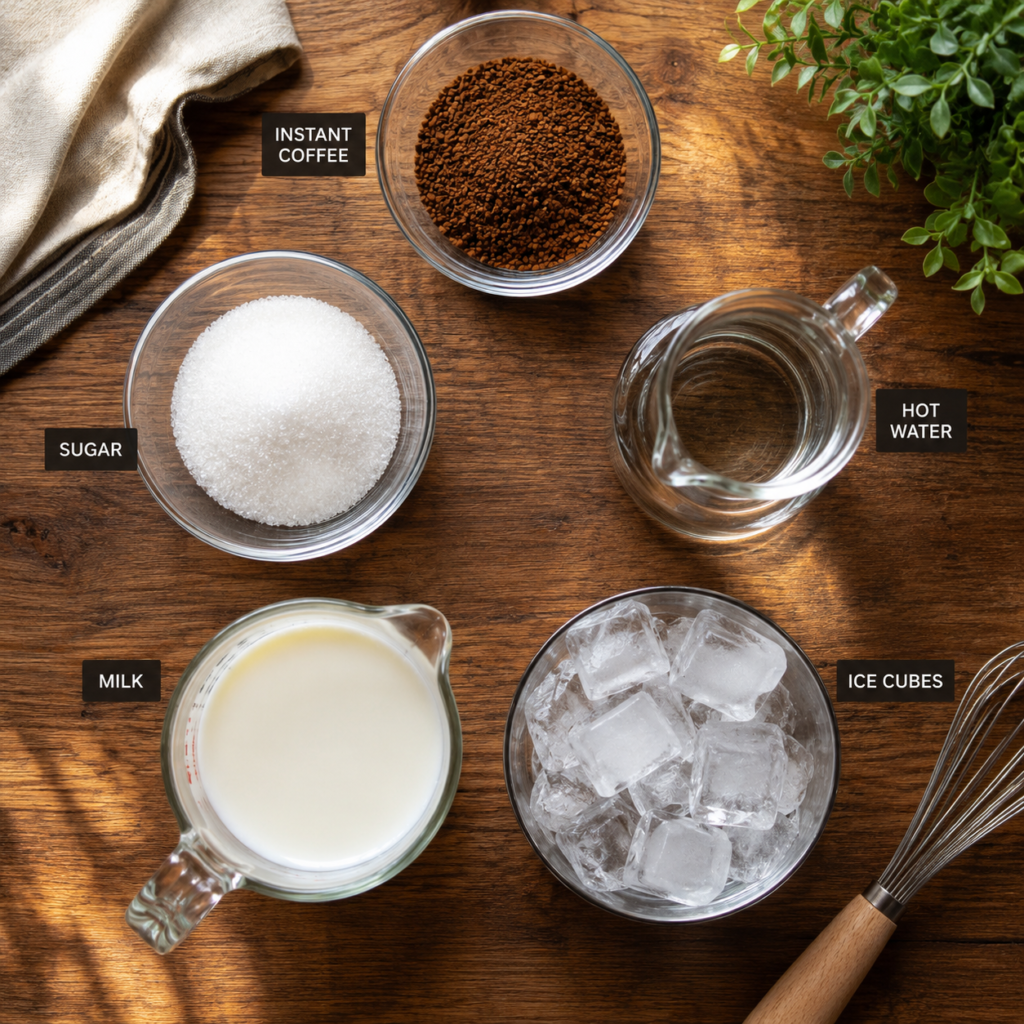 Ingredients needed to make easy Korean Dalgona coffee at home