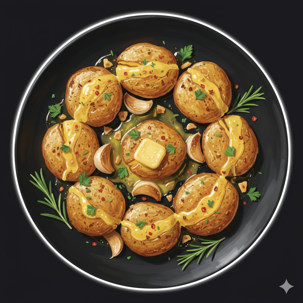Garlic Butter Smashed Potatoes Ilustation