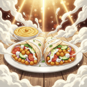 Mediterranean Chickpea Wrap anime style illustration