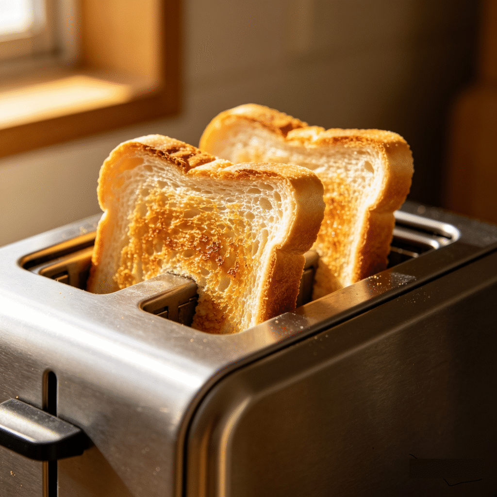 Toasting bread in toaster