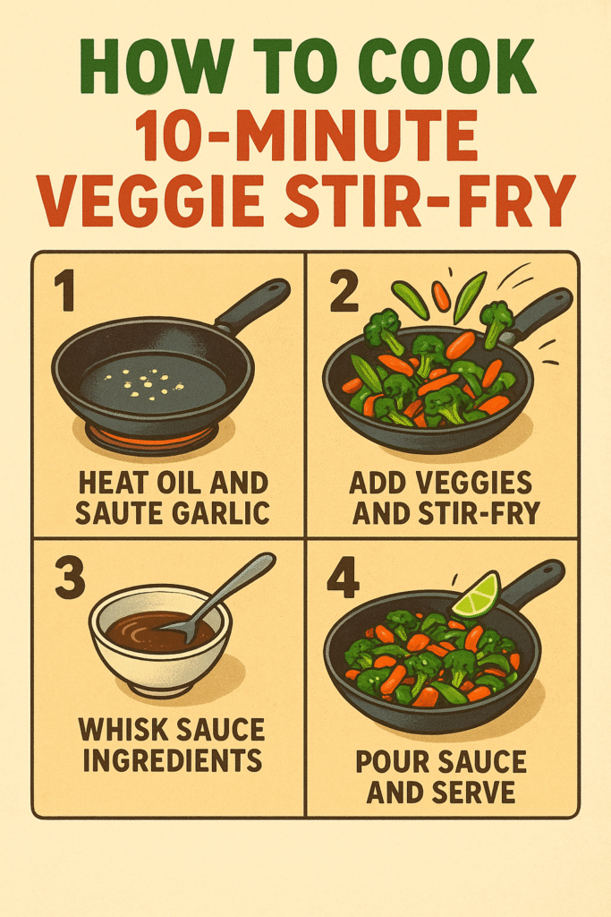 Veggie stir fried step-by-step recipe illustration