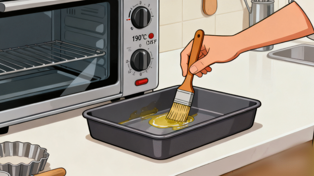 Grease the mold in front of the preheated oven with butter.