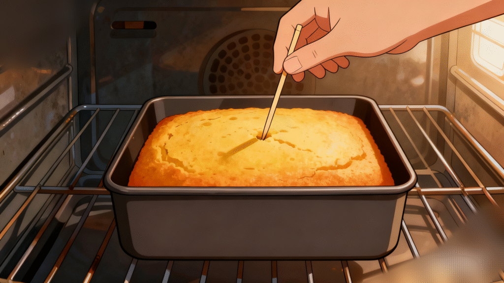 Freshly baked cornbread cooling in the pan after baking