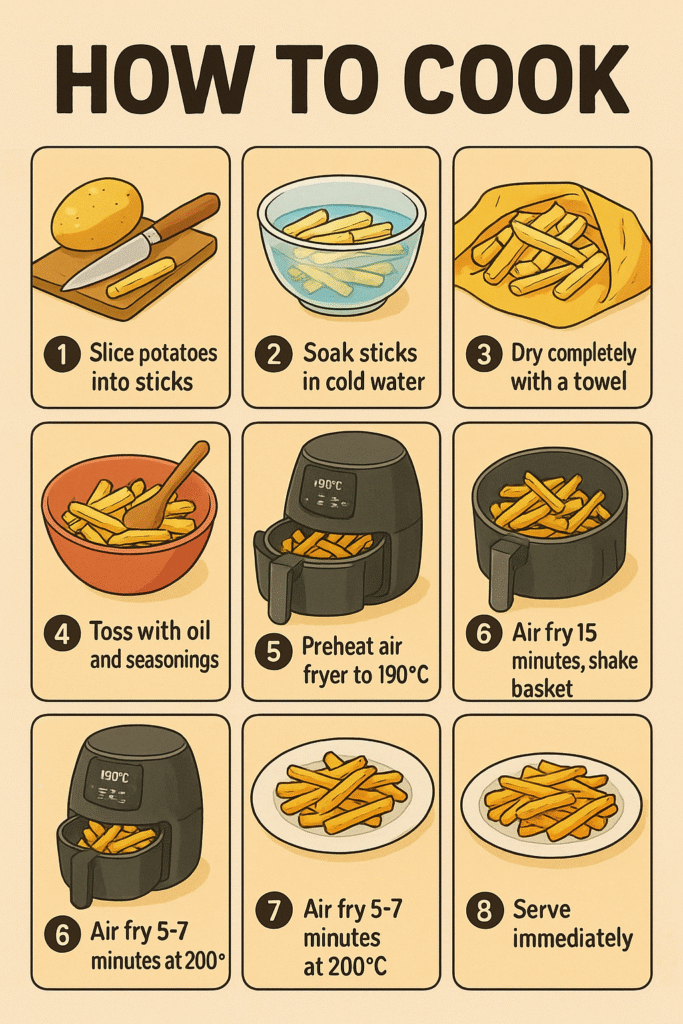 Cispy air fryer fries step by step illustration