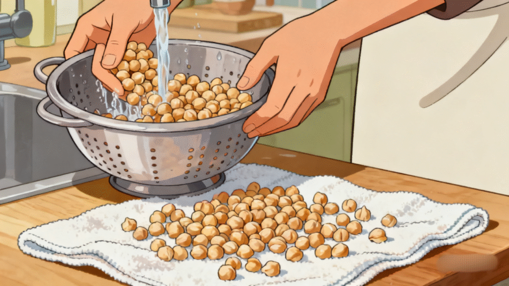 Rinsed and drained chickpeas in a bowl, ready for making homemade creamy hummus
