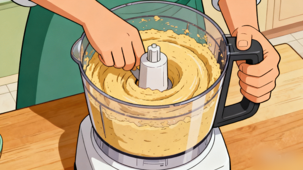 Ultra smooth and creamy hummus blending in a food processor