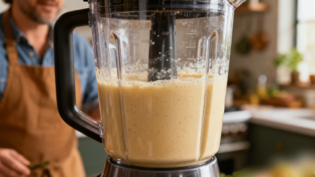 Ginger, lemon juice, honey, turmeric, and water blended together in a blender to make a healthy ginger lemon shot