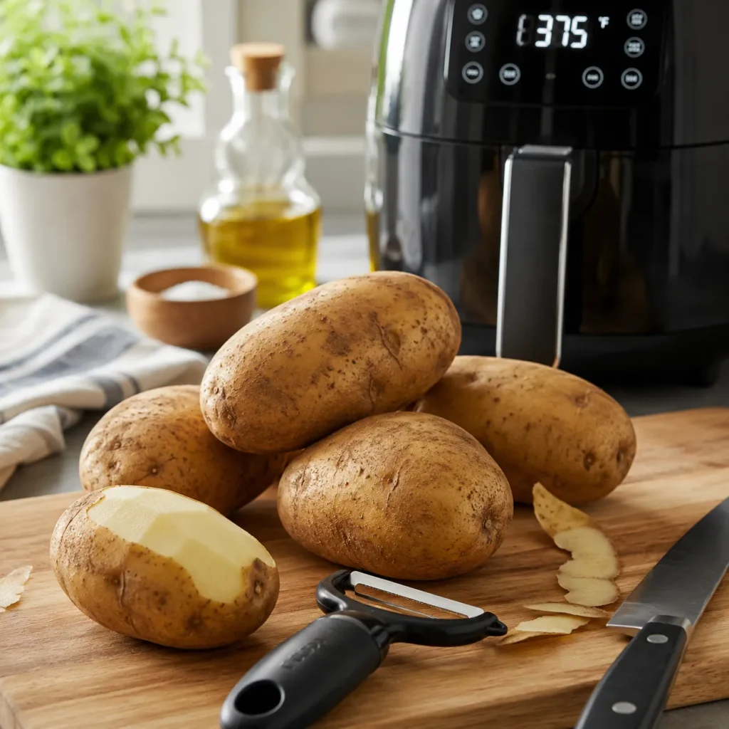 Washing and scrubbing the russet potatoes thoroughly to remove any dirt