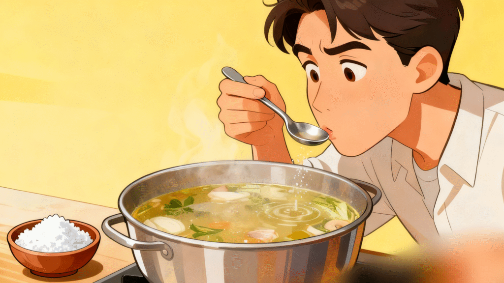 Finished ramen broth poured over noodles with toppings ready to serve