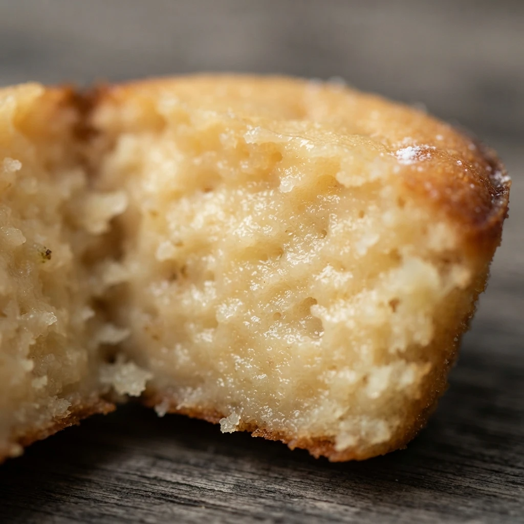 Extreme macro close-up showing the soft creamy interior and moist potato cake crumb of a freshly cut Kue Lumpur.